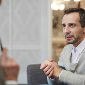 Anxious man telling his story to psychologist